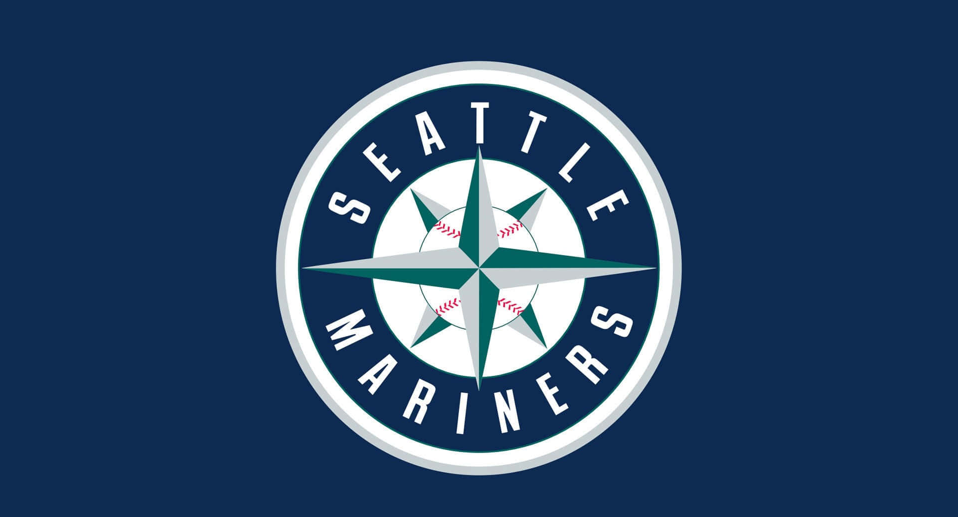 MLB Teams 桌布 壁紙 — 西雅圖水手隊棒球標誌，中央有指南針玫瑰和棒球，背景為海軍藍。