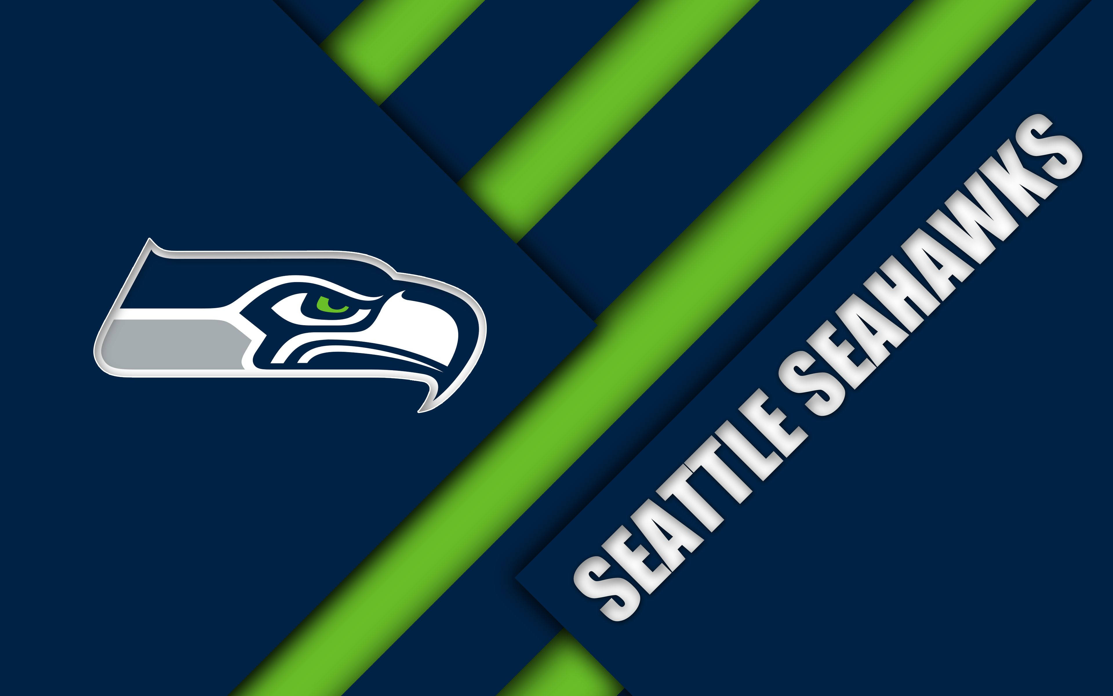 NFL Teams 桌布 壁紙 — 西雅圖海鷹隊標誌，帶有醒目的綠色和深藍色斜紋以及白色的球隊名稱。