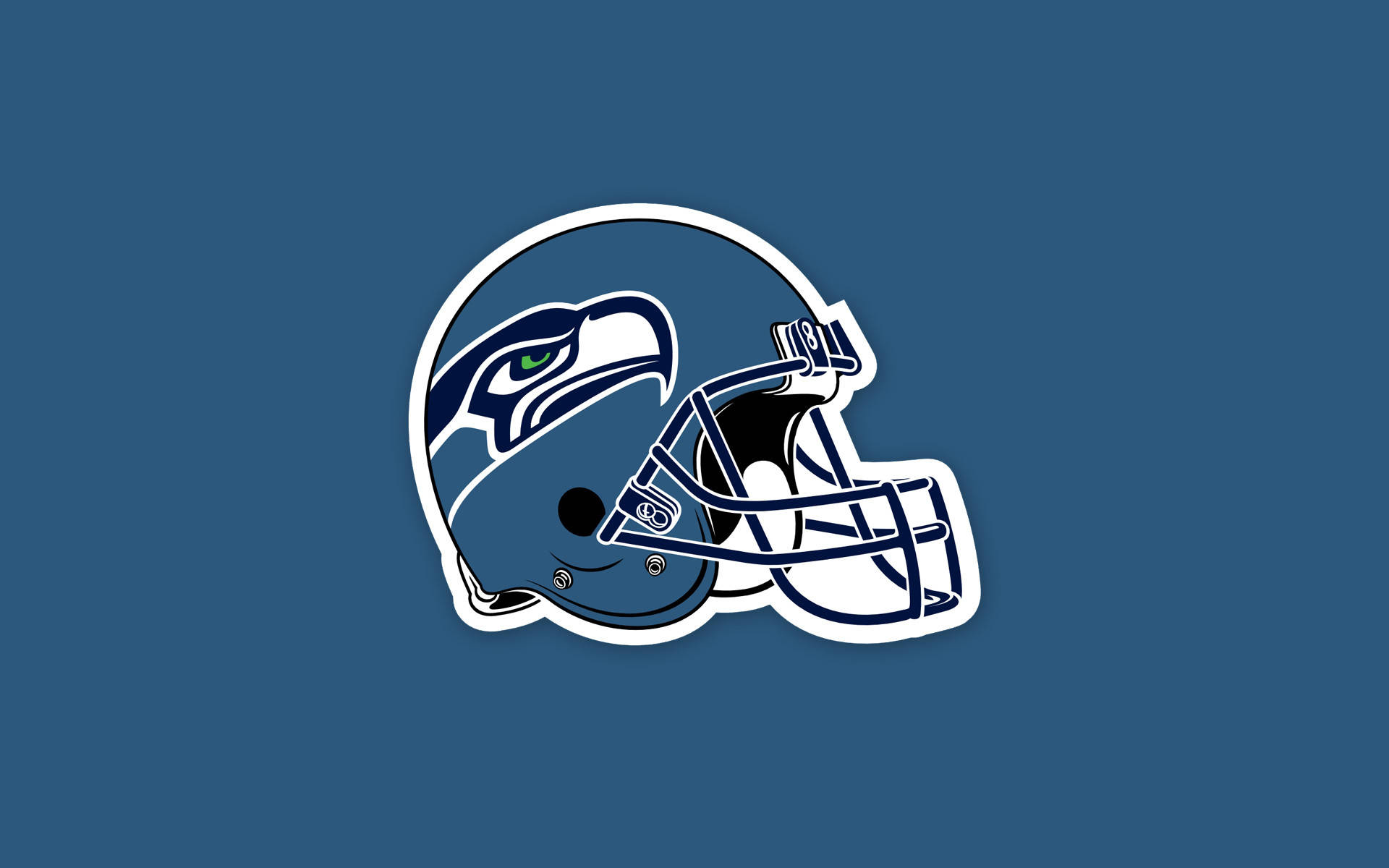 Seattle Seahawks 桌布 壁紙 — 西雅圖海鷹隊美式足球頭盔標誌貼紙，白色輪廓，純藍色背景。