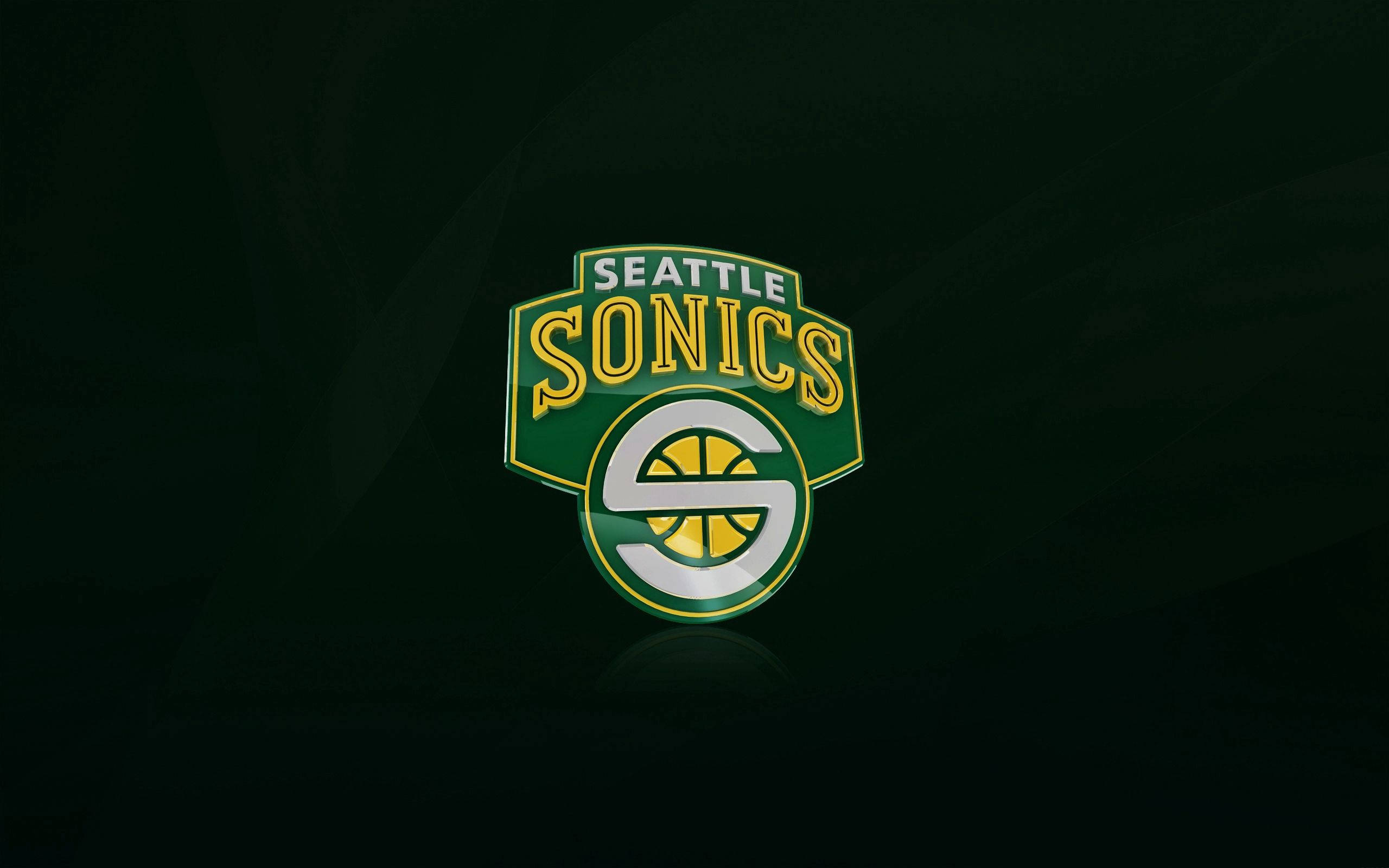NBA 桌布 壁紙 — 西雅圖超音速隊標誌在深色紋理背景上閃耀著綠色和金色，帶有微妙的燈光效果。