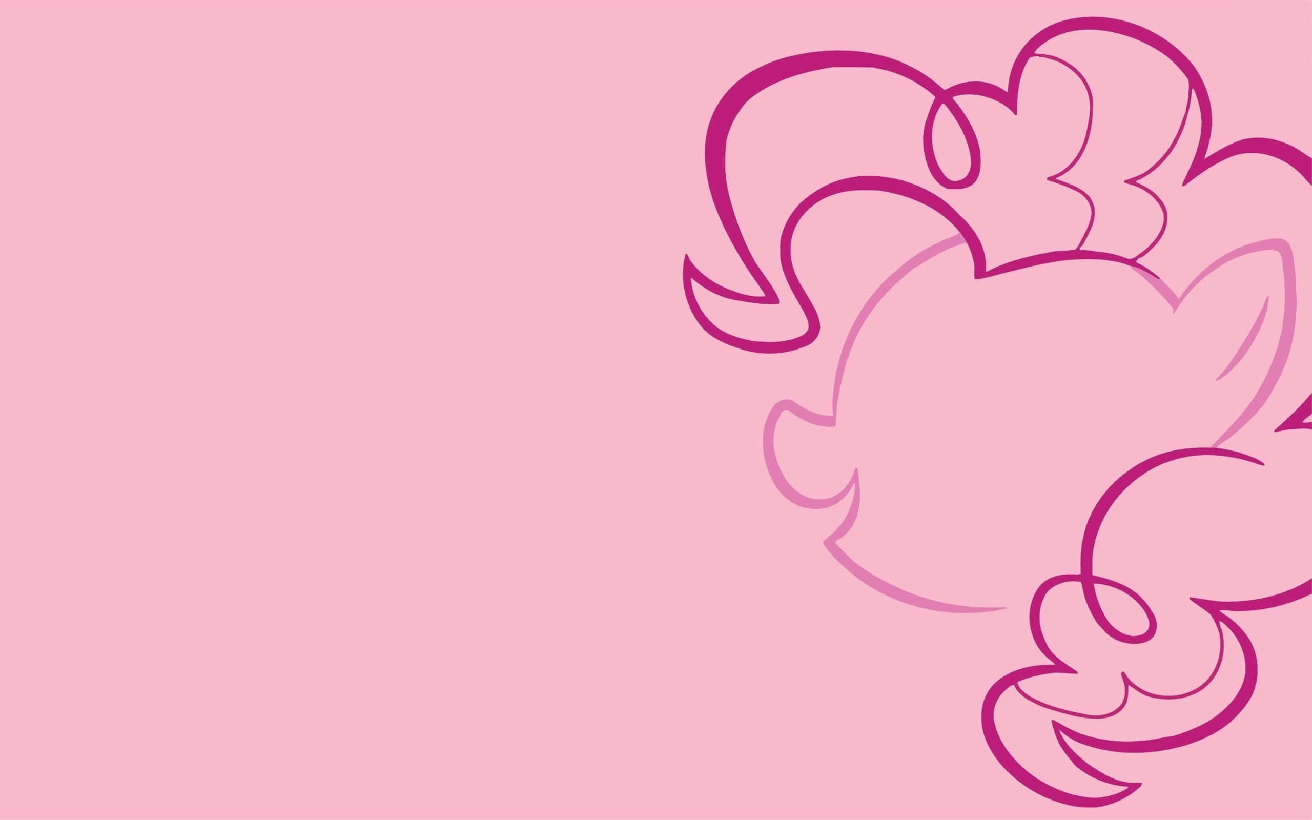 pinkie pie 桌布 壁紙 — 角落中卡通小馬頭部和飄逸鬃毛的極簡粉紅線條藝術剪影。