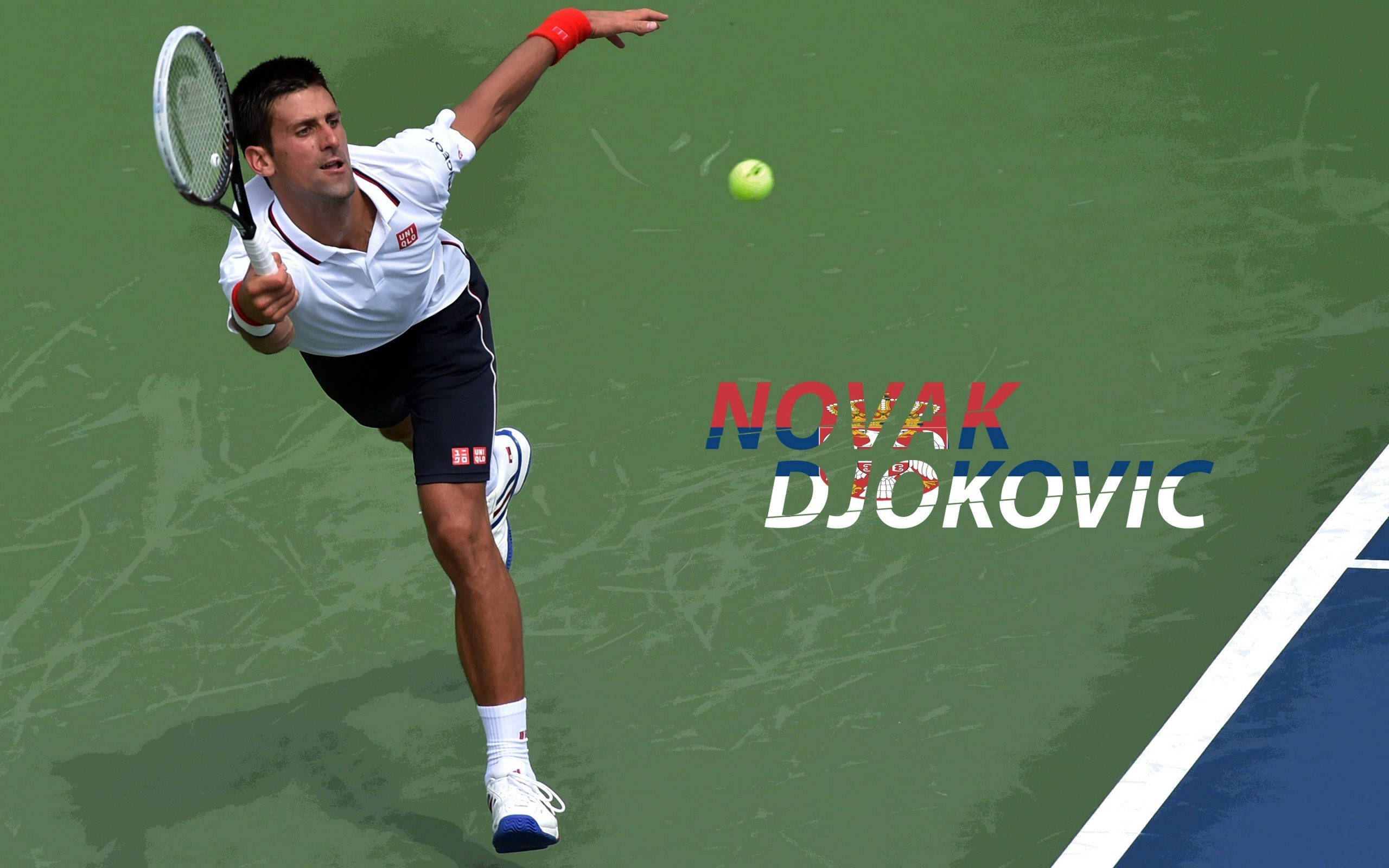 Novak 桌布 壁紙 — 諾瓦克·喬科維奇在明亮的日光下，在充滿活力的綠色球場上強力跳躍擊球。
