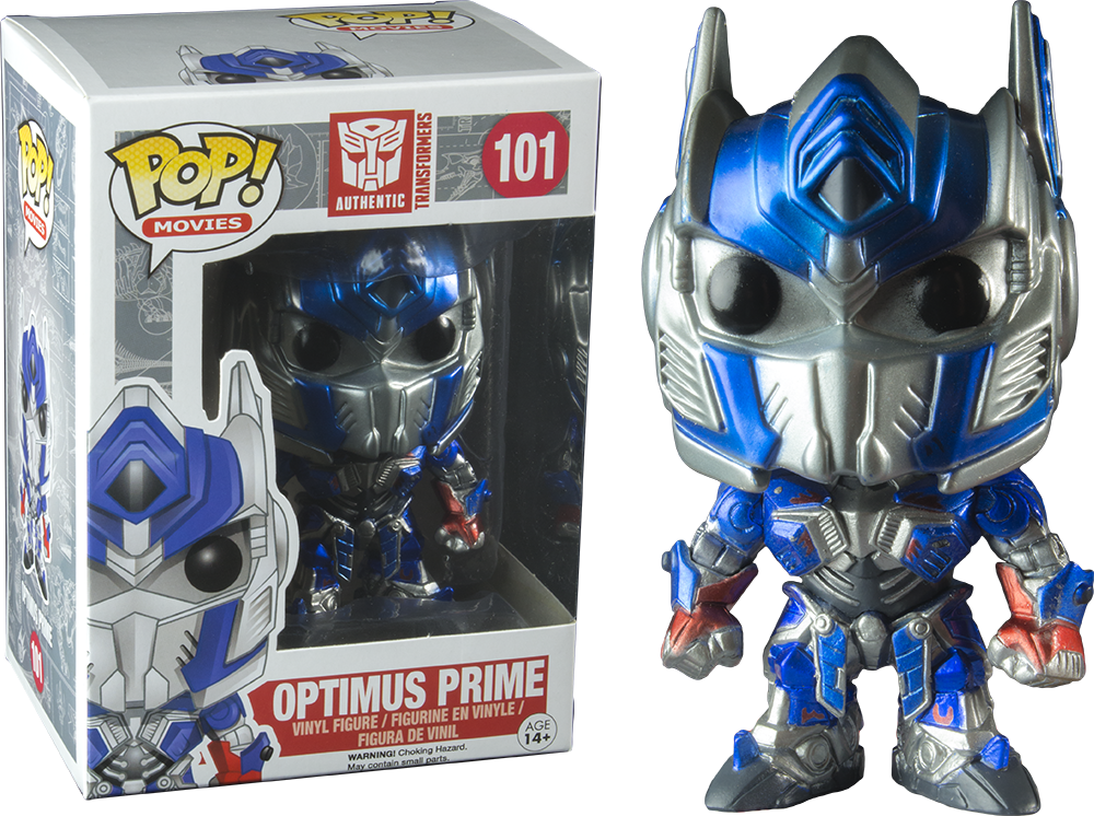 Funko Pop 桌布 壁紙 — 變形金剛中柯博文的Funko Pop! 乙烯基公仔，盒裝及盒外，藍色、銀色和紅色，Q版風格。