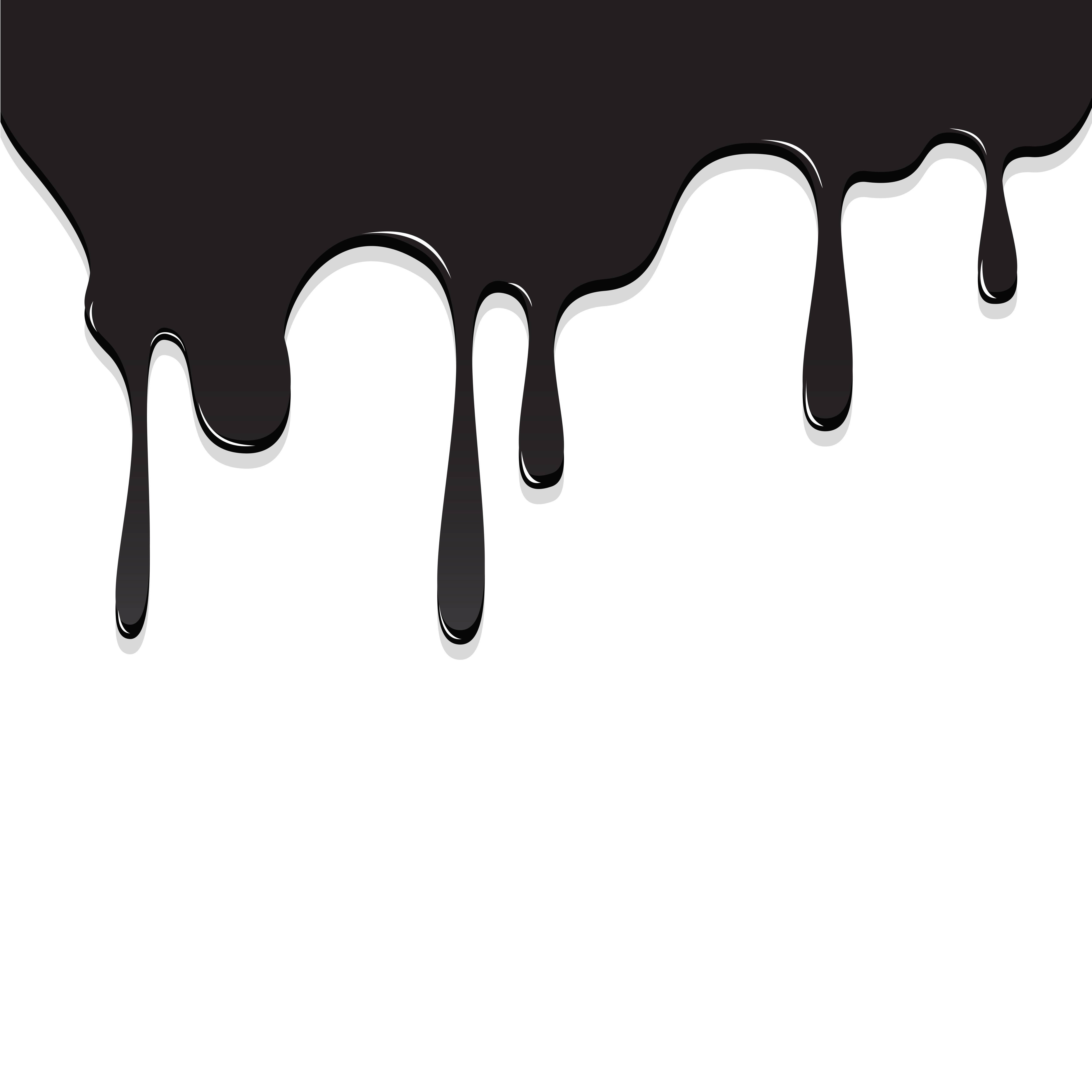 Black Drippy 桌布 壁紙 — 豐富光澤的黑色液體在純白背景上戲劇性地滴落，形成大膽對比和流暢動感。