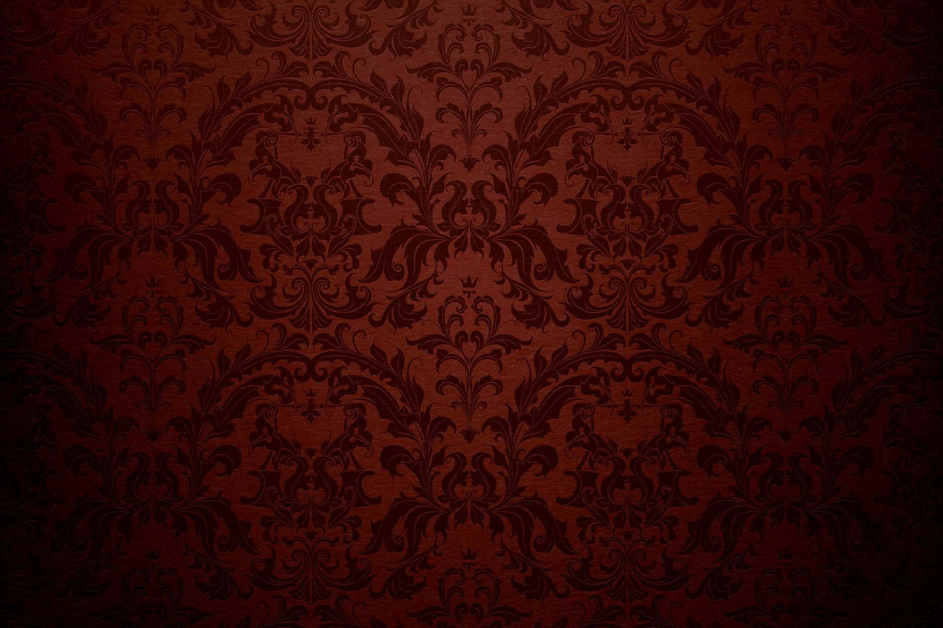 Dark Red Aesthetic 桌布 壁紙 — 豐富的勃艮第大馬士革壁紙，帶有複雜的花卉圖案和微妙的漸變照明。
