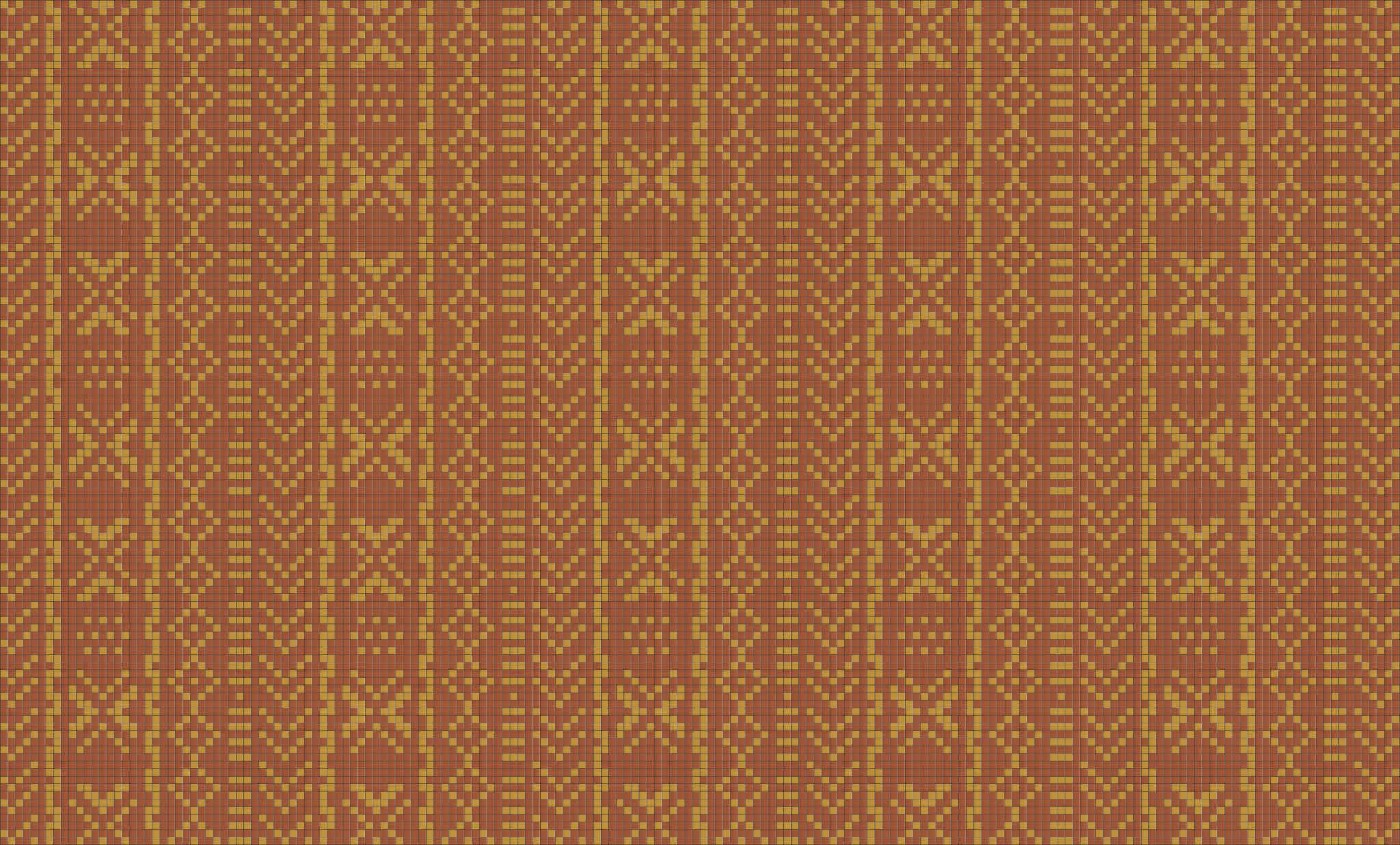 Brown Geometric 桌布 壁紙 — 豐富的鏽色背景，裝飾著重複的金色幾何部落圖案，形成像素化網格。