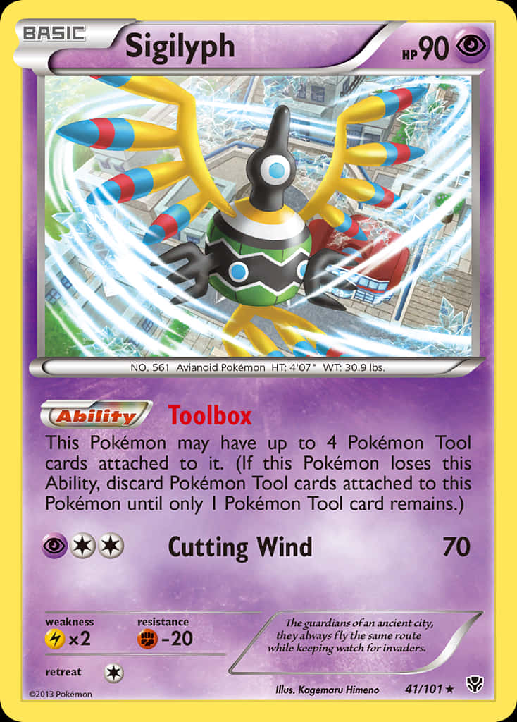 Pokémon 手機 桌布 壁紙 — 象徵鳥，一隻紫色和黃色的鳥類寶可夢，帶著發光的能量觸手在城市景觀上空盤旋。