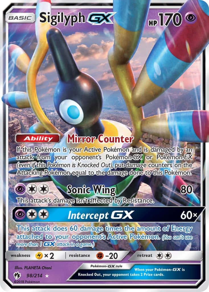 Pokémon 手機 桌布 壁紙 — 象徵鳥GX寶可夢卡牌，彩虹翅膀在日落時分翱翔於山巒景觀之上。