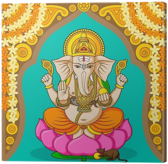 Hinduism 桌布 壁紙 — 象頭神伽內什盤腿坐在粉紅色蓮花上，蓮花飾有金色花拱和精緻圖案。
