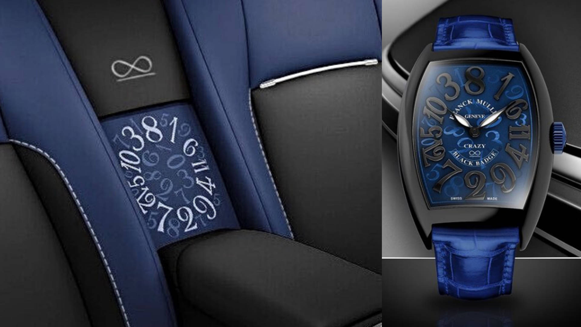 Luxury Brands 桌布 壁紙 — 豪華汽車座椅和手錶均採用大膽的藍色皮革和精緻的白色數字設計，展現時尚現代美學。