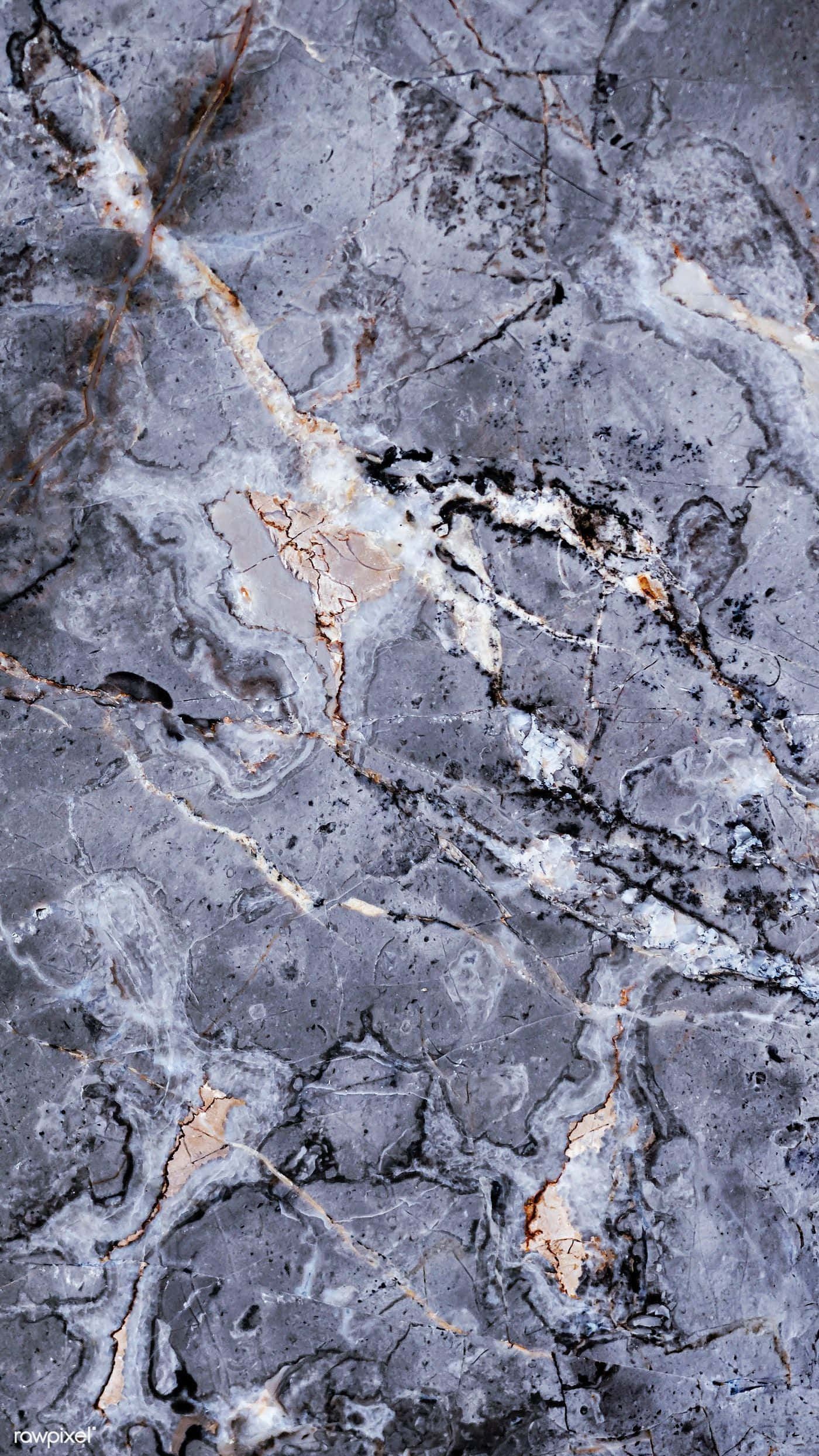 Marble Phone 桌布 壁紙 — 豪華灰色大理石的近距離特寫，帶有複雜的白色和金色紋理圖案。