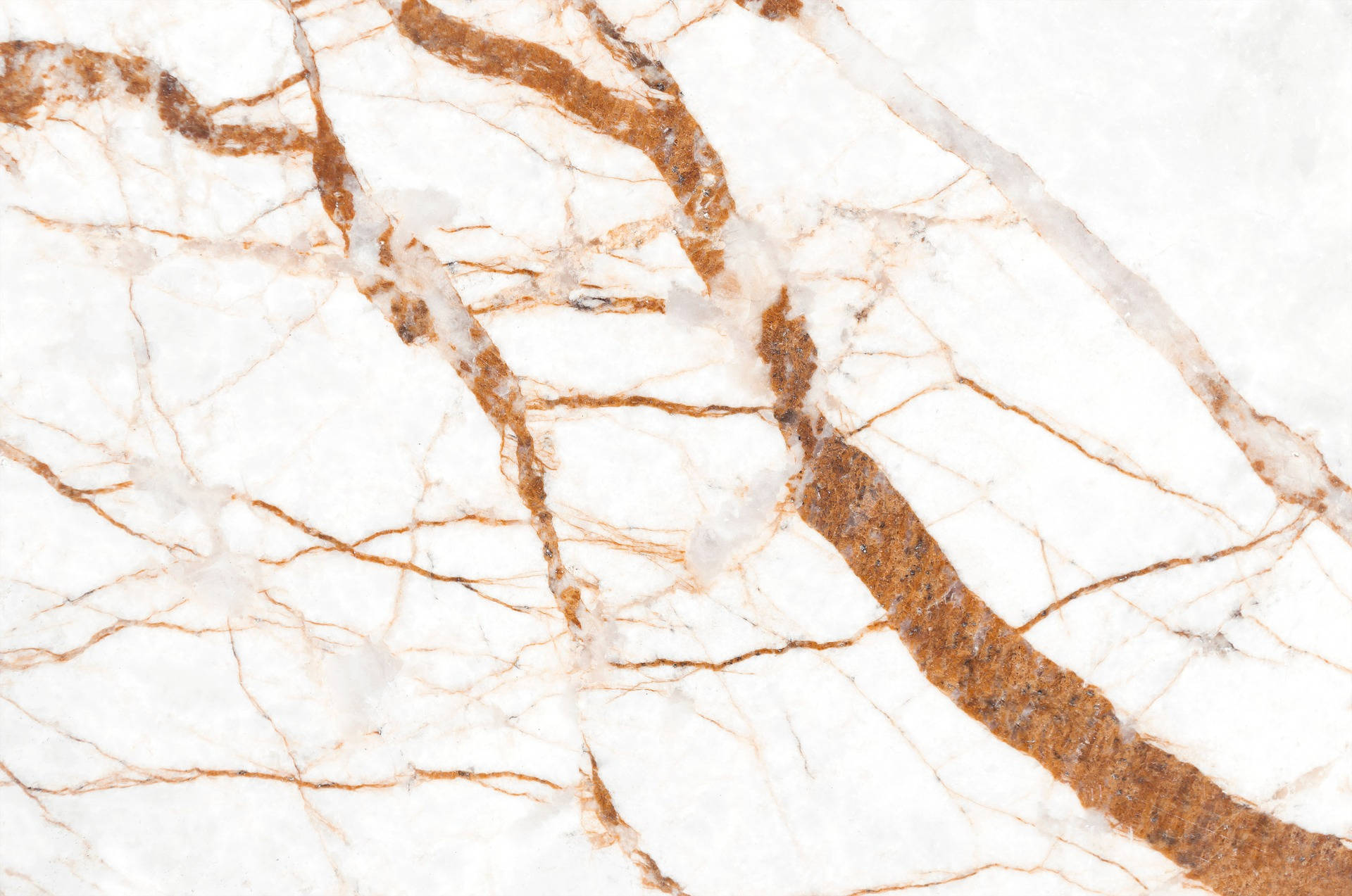 Marble Desktop 桌布 壁紙 — 豪華白色大理石的近距離特寫，帶有複雜的金棕色紋理圖案。