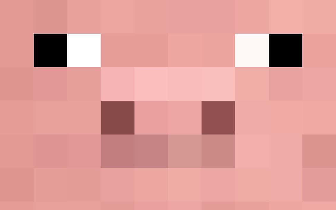 Minecraft Pig 桌布 壁紙 — 豬臉的像素化特寫，帶有簡單的黑白眼睛和柔和的粉紅色鼻子。