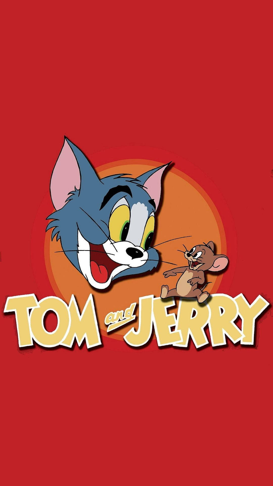 Jerry 桌布 壁紙 — 貓湯姆和老鼠傑瑞在一個大膽的紅色背景上以經典卡通標誌對峙。