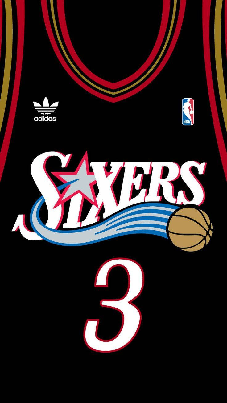 NBA 桌布 壁紙 — 費城76人黑色籃球球衣特寫，印有3號及Adidas標誌。