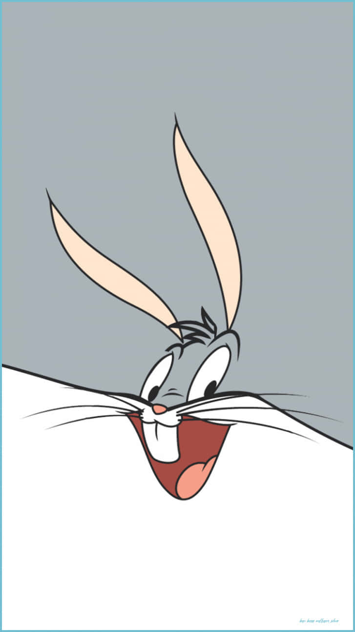 Bugs Bunny iPhone 桌布 壁紙 — 賓尼兔在灰色背景上，隔著一個白色表面露出頑皮的笑容偷看。