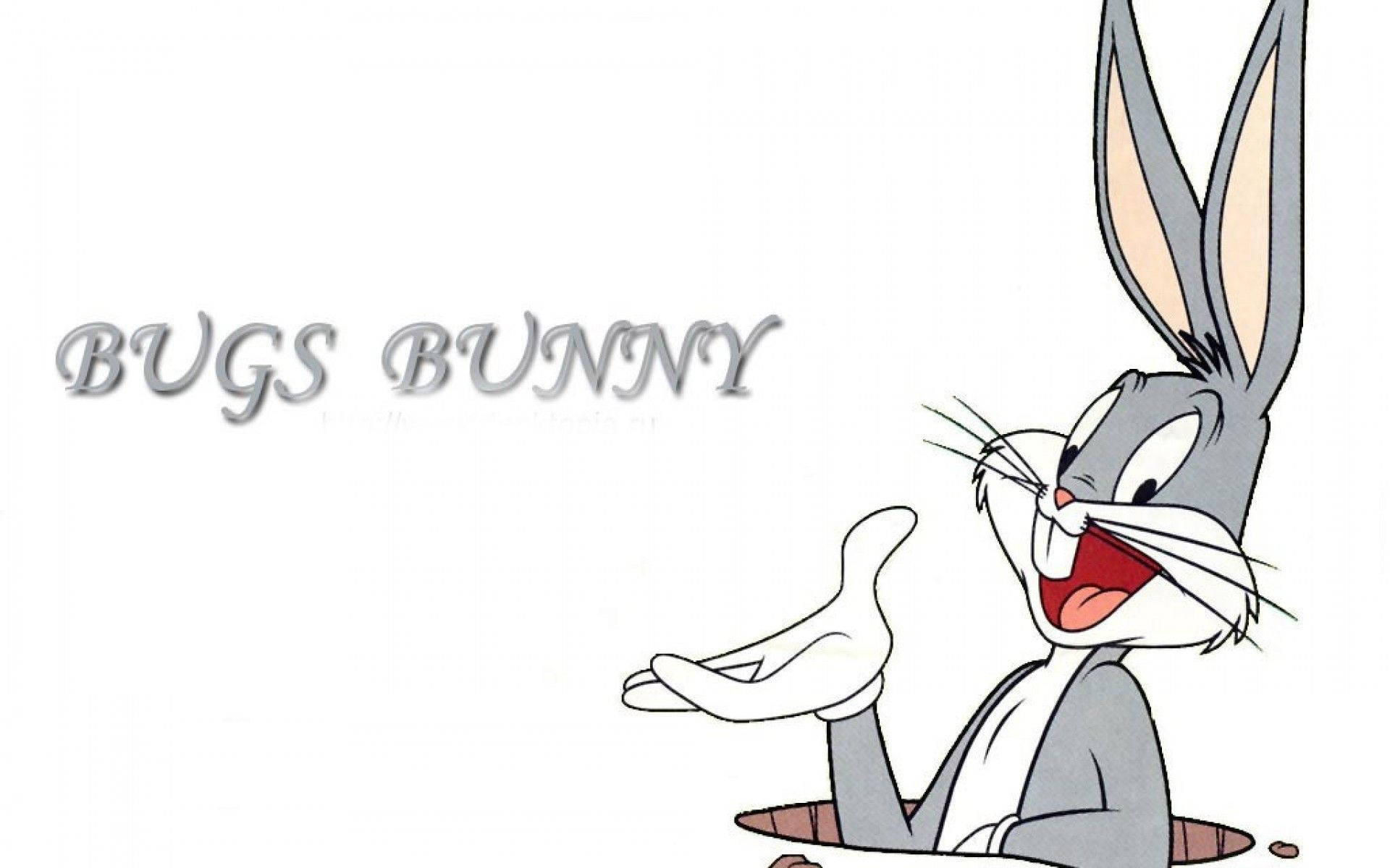 bugs 桌布 壁紙 — 賓尼兔從洞中跳出，露出愉快的笑容並伸出手，背景為純白色。