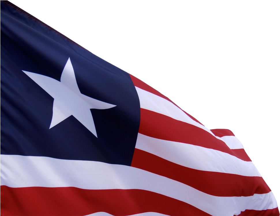 Liberia 桌布 壁紙 — 賴比瑞亞國旗在純黑色背景上動態飄揚的特寫，可見布料紋理。