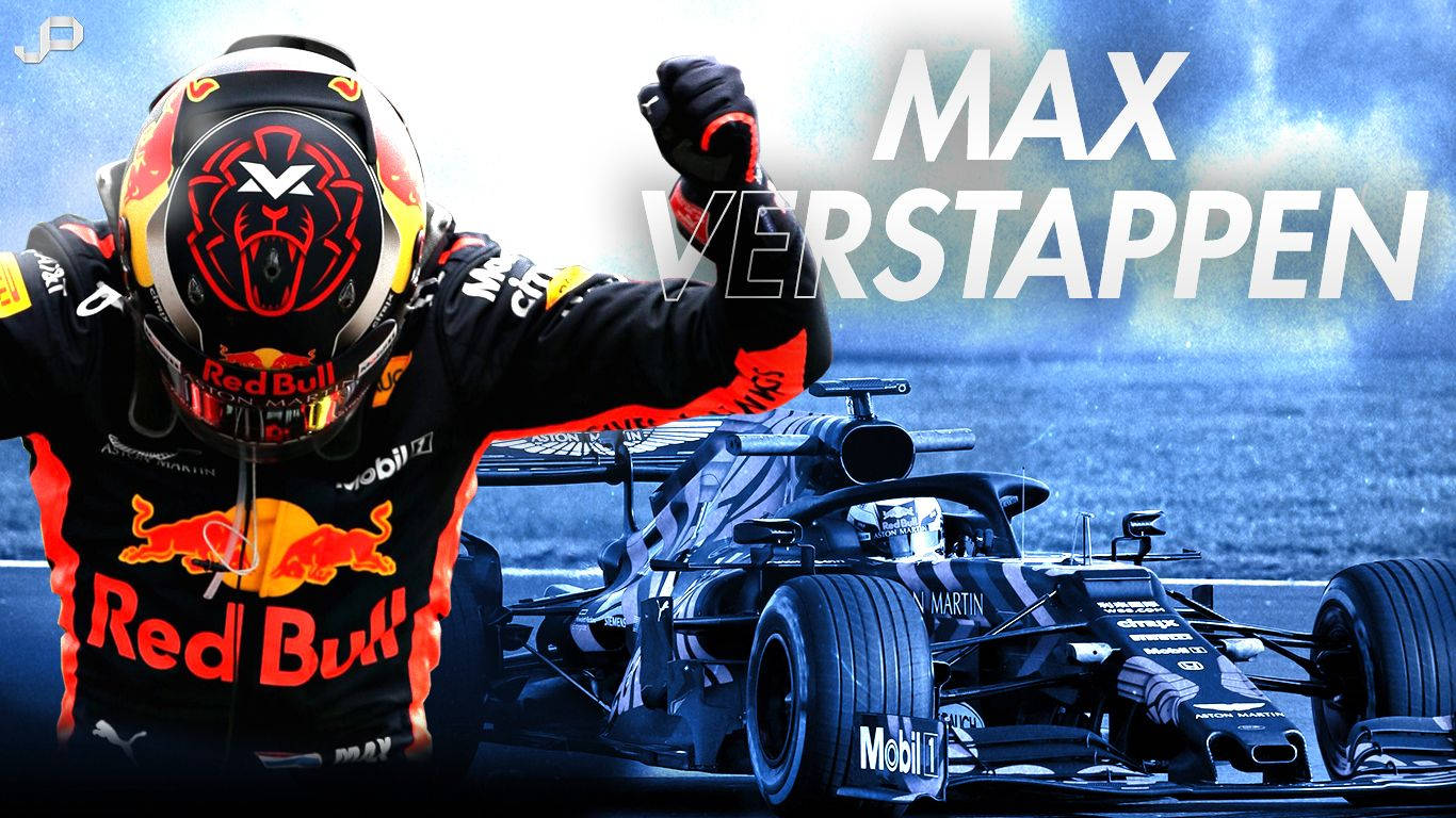 馬克斯·維斯塔潘在賽道上駕駛他的紅牛F1賽車慶祝。 — 紅牛F1 壁紙