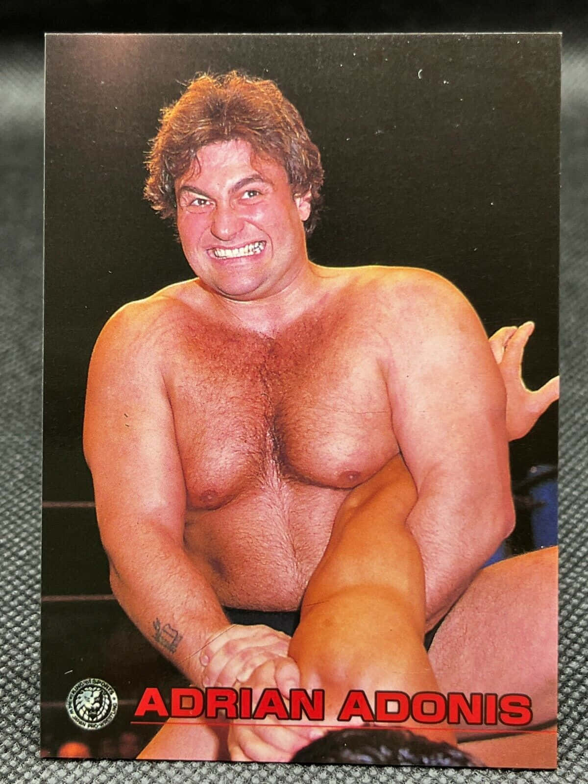 摔角 桌布 壁紙 — 赤裸上身的Adrian Adonis在摔角擂台上交叉雙臂放在胸前，咧嘴大笑。