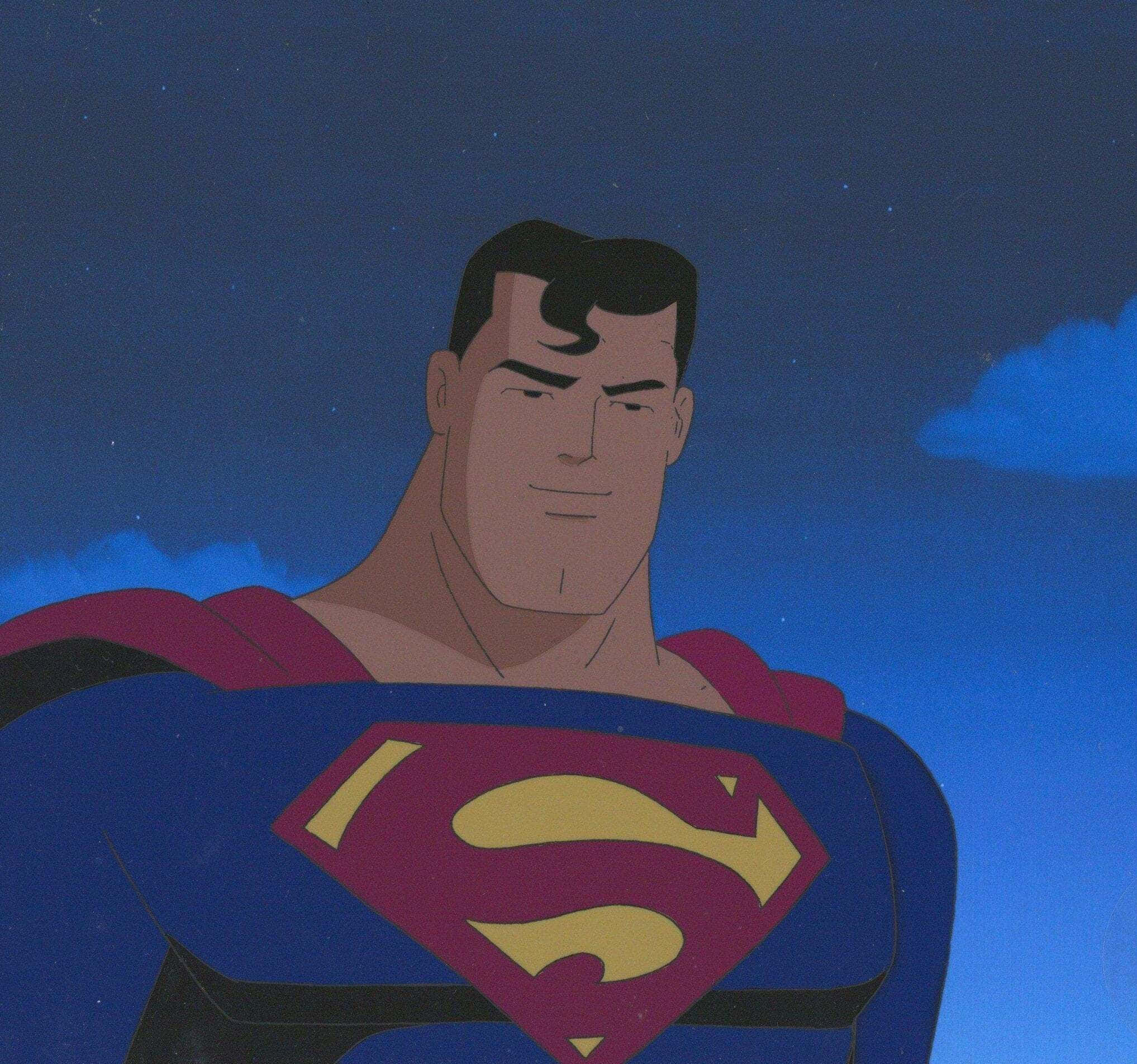 Superman The Animated Series 桌布 壁紙 — 超人在滿天星斗的夜空下高高聳立，表情冷靜而堅定。