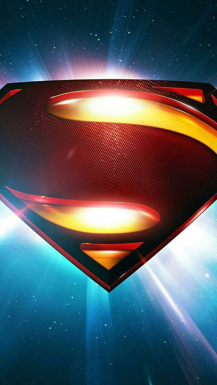 superman symbol iPhone 桌布 壁紙 — 超人標誌在宇宙星空背景下發出耀眼的光芒。
