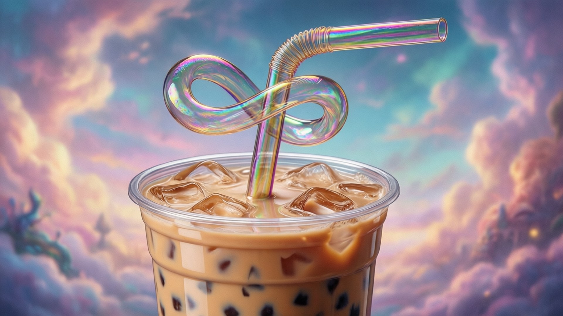 超現實吸管珍珠奶茶 壁紙
