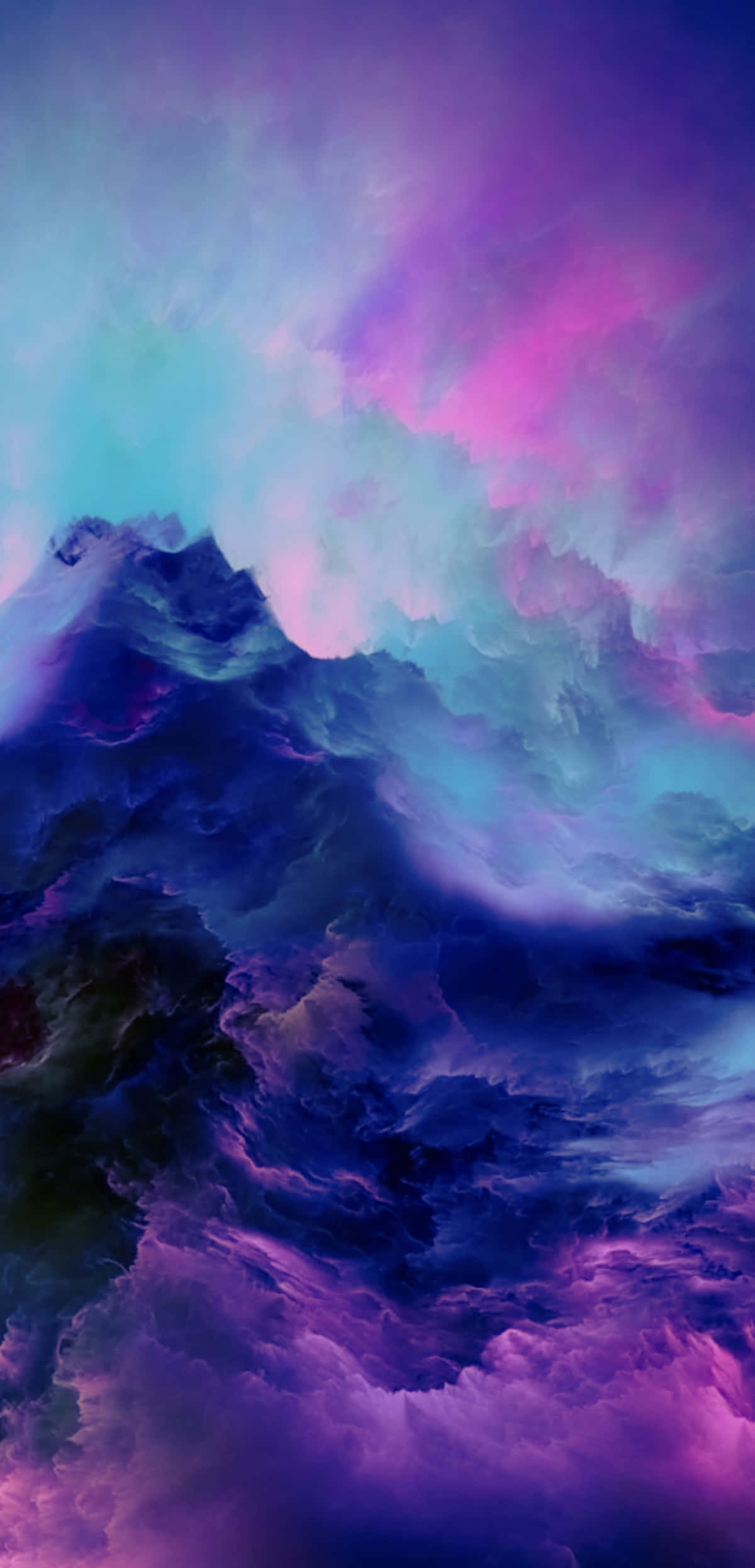 Purple Sky 桌布 壁紙 — 超現實的數位天空，帶有充滿活力的紫色、粉紅色和藍綠色漩渦雲彩。