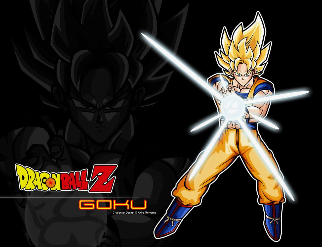 Saiyan 桌布 壁紙 — 超級賽亞人悟空在七龍珠Z中將能量集中到一個發光的星爆攻擊，對抗自己的黑暗剪影。