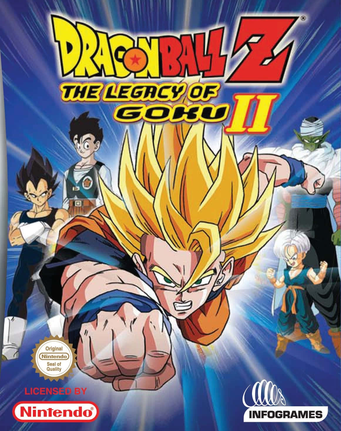 Dbz Video Games 桌布 壁紙 — 超級賽亞人悟空握緊拳頭向前衝，達爾及其他角色在藍色能量爆發背景前準備就緒。