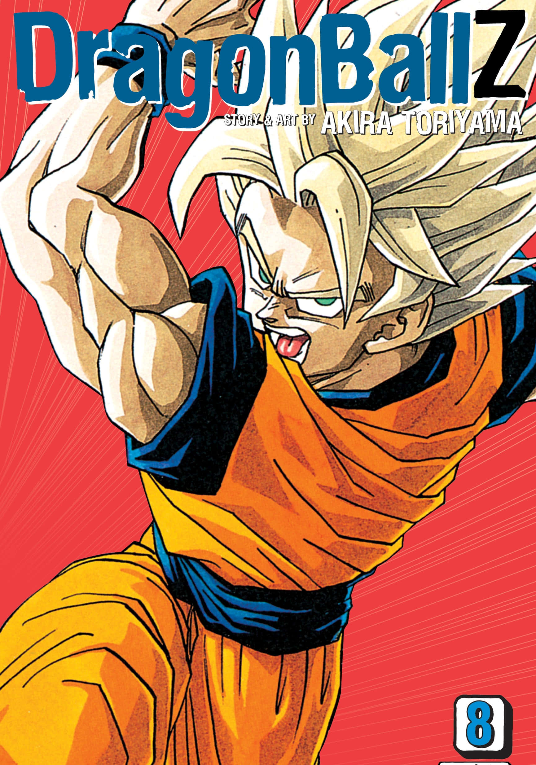 Dragon Ball Super Manga 桌布 壁紙 — 超級賽亞人悟空穿著橙色道服，在七龍珠Z漫畫封面中握拳怒吼，背景為紅色。