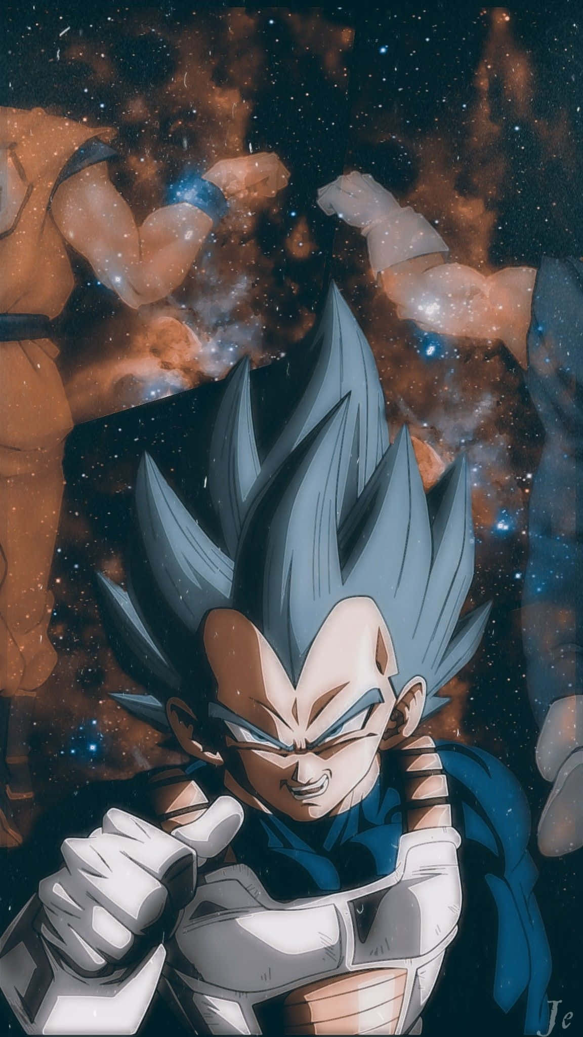 Cool Vegeta 桌布 壁紙 — 超級賽亞人藍形態的達爾在宇宙星雲背景下向前出拳，伴有閃爍星星和能量軌跡。
