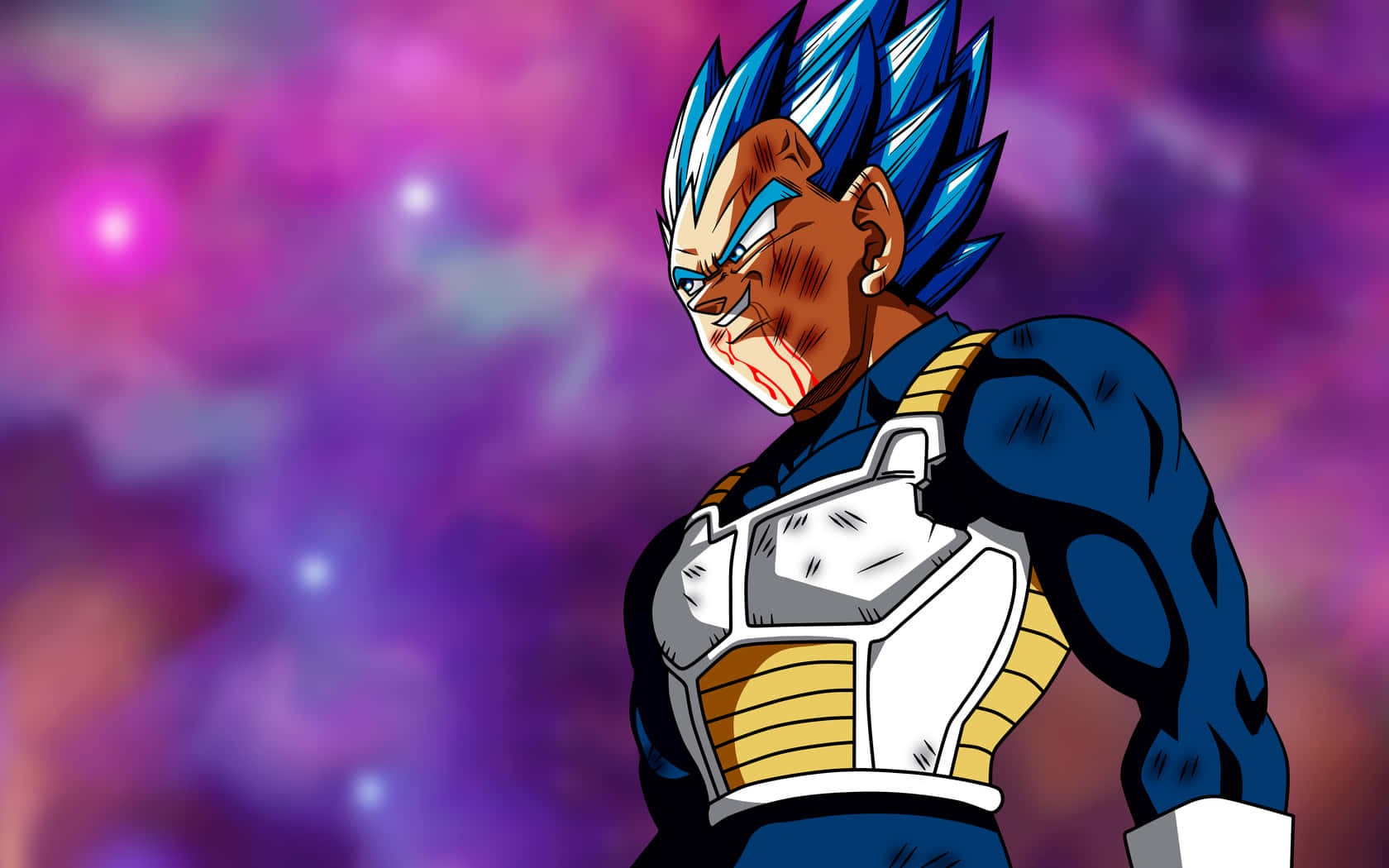Cool Vegeta 桌布 壁紙 — 超級賽亞人藍形態的達爾在宇宙紫色星雲背景下強勢站立。