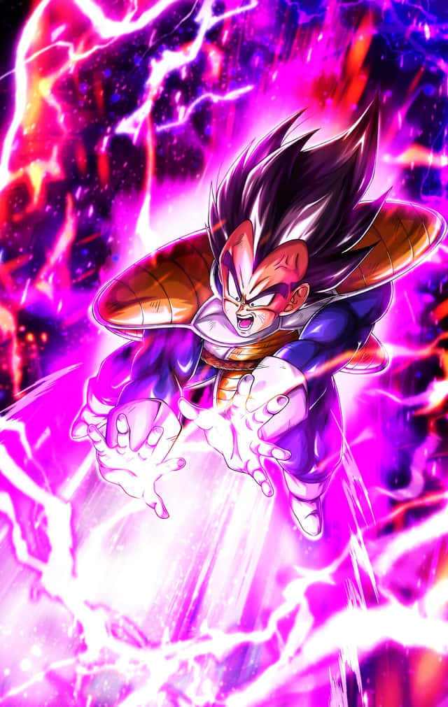 Vegeta's Galick Gun 桌布 壁紙 — 超級賽亞人藍形態的達爾在宇宙背景下引導紫色能量，閃電在他周圍劈啪作響。