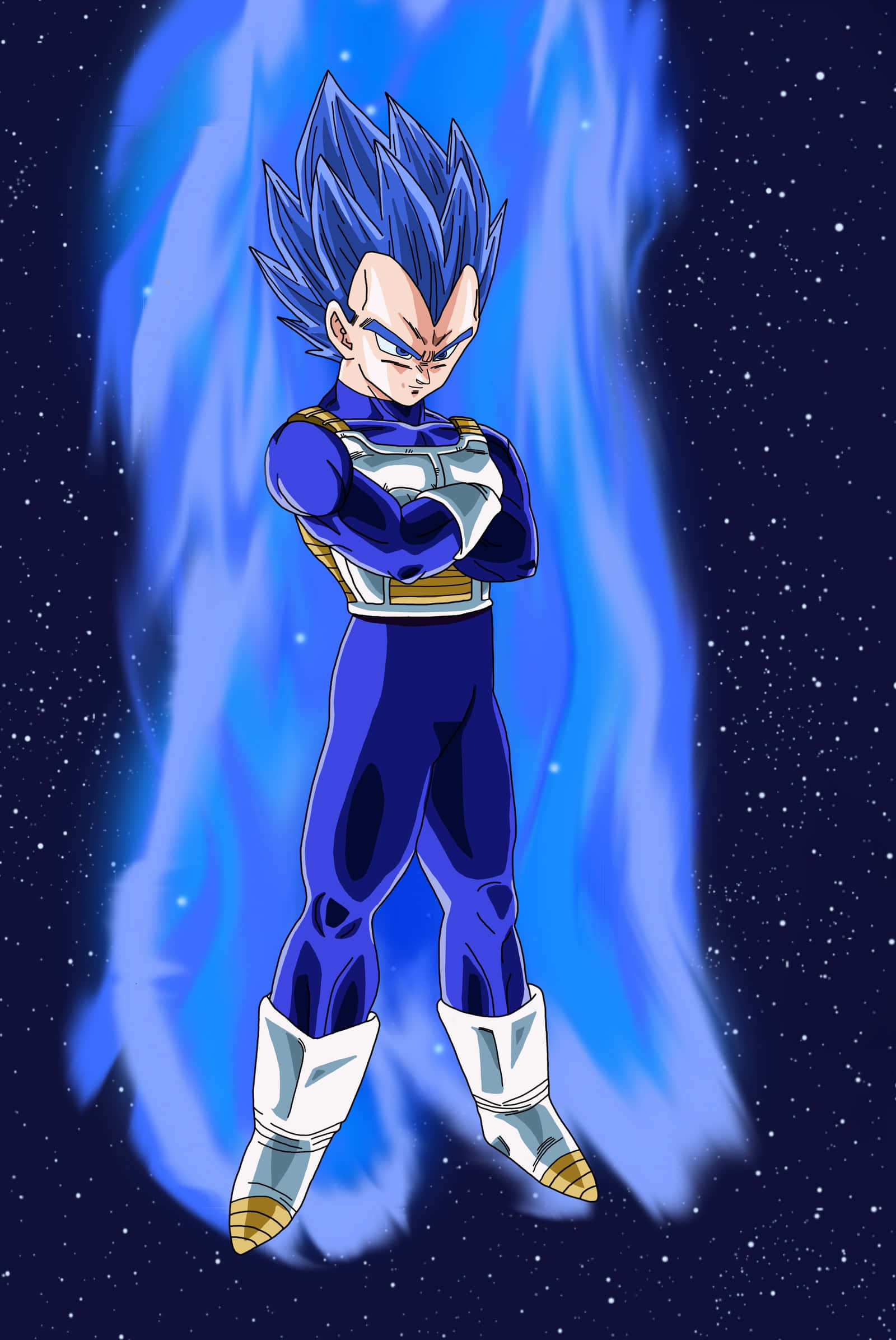 Vegeta Super Saiyan Blue 桌布 壁紙 — 超級賽亞人藍狀態的達爾自信地站在星空宇宙背景下，散發著藍色光芒。