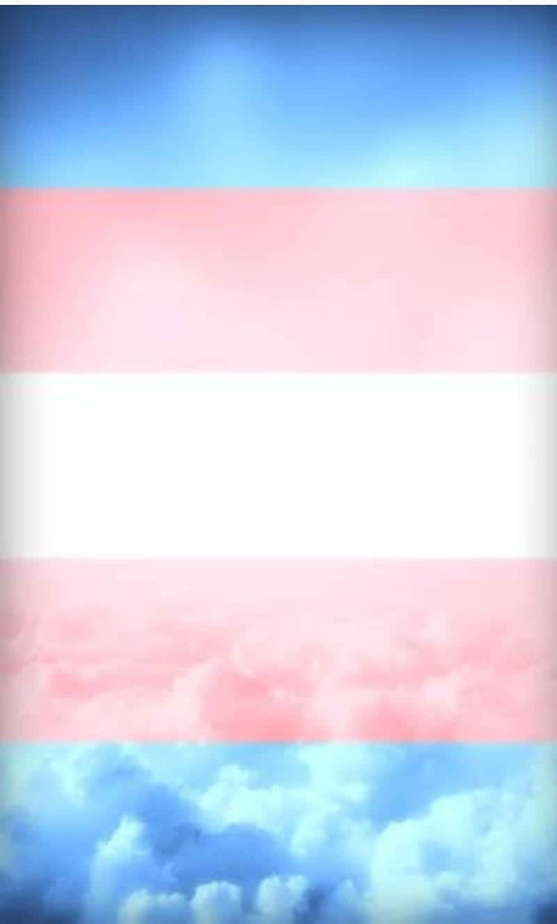 Trans Flag 桌布 壁紙 — 跨性別驕傲旗幟與夢幻天空中的柔和藍色和粉紅色雲朵交融。