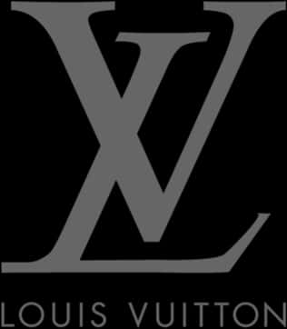 Fashion Logo 桌布 壁紙 — 路易威登的單色標誌，帶有交織的LV字母組合和品牌名稱，以時尚灰色呈現於黑色背景上。