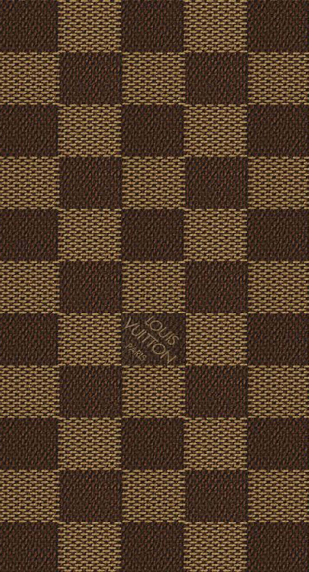 Louis Vuitton iPhone 桌布 壁紙 — 路易威登經典花押字帆布近距離特寫，呈現棕色與淺褐色格紋圖案及編織質感。