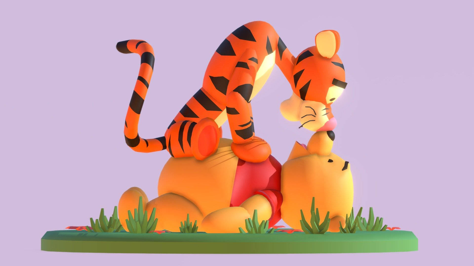 跳跳虎在卡通3D渲染中跳向小熊維尼。 — Winnie the pooh GIF 壁紙