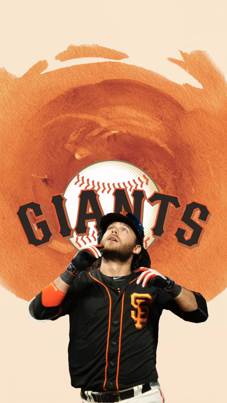 Athlete 桌布 壁紙 — 身穿巨人隊球衣的棒球選手自信地站在大膽的橙色水彩潑濺背景前，帶有球隊標誌。