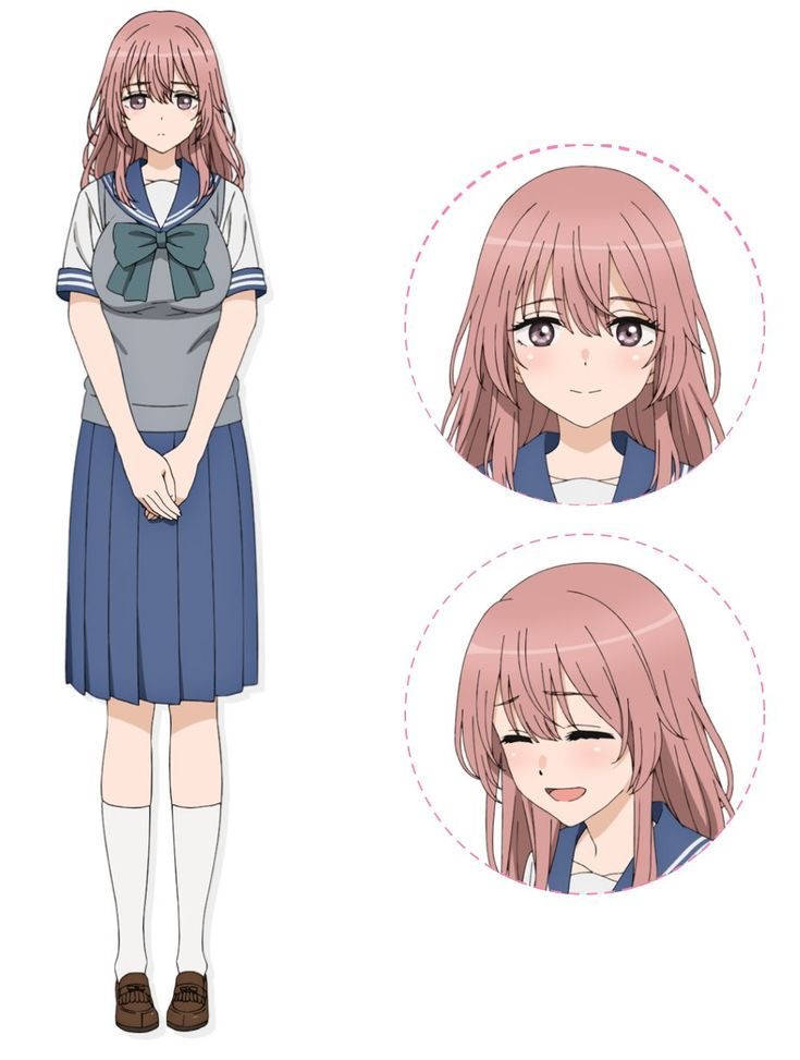 my 桌布 壁紙 — 身穿水手服、粉紅色頭髮的動漫女孩，展示全身和兩個近距離表情。