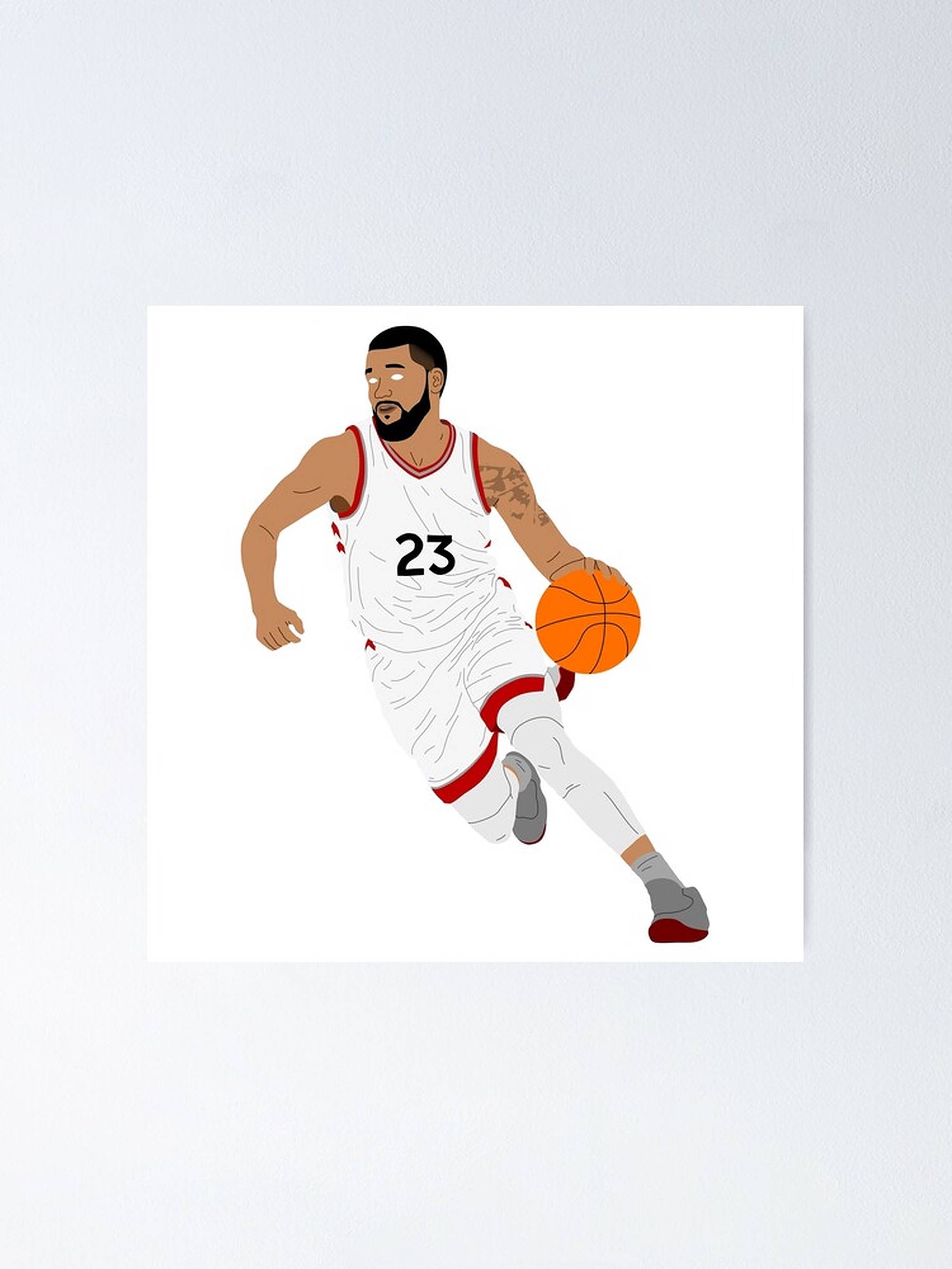 Fred Vanvleet 桌布 壁紙 — 身穿白色球衣、背號23的籃球運動員動態運球的插圖。