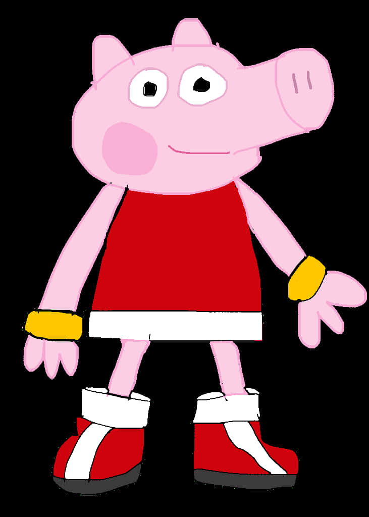Peppa Pig Funny 桌布 壁紙 — 身穿紅色連衣裙和靴子的Peppa Pig卡通角色站在黑色背景前。