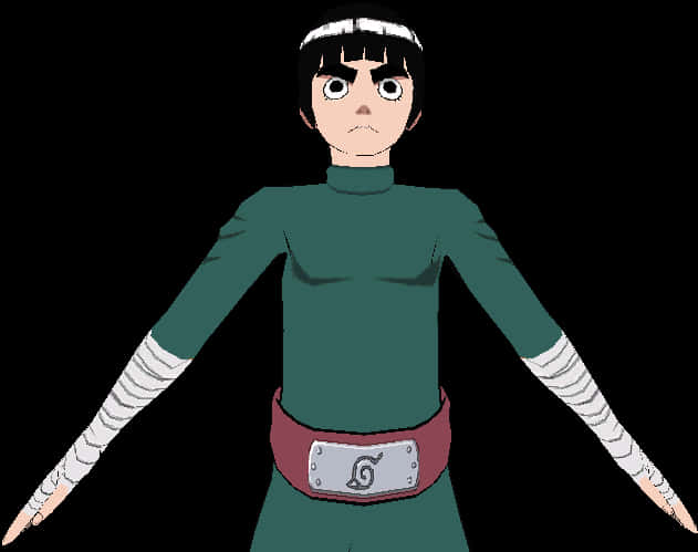 Anime Character 桌布 壁紙 — 身穿綠色服裝、戴白色頭帶、手臂纏繃帶的動漫角色站在黑色背景前。