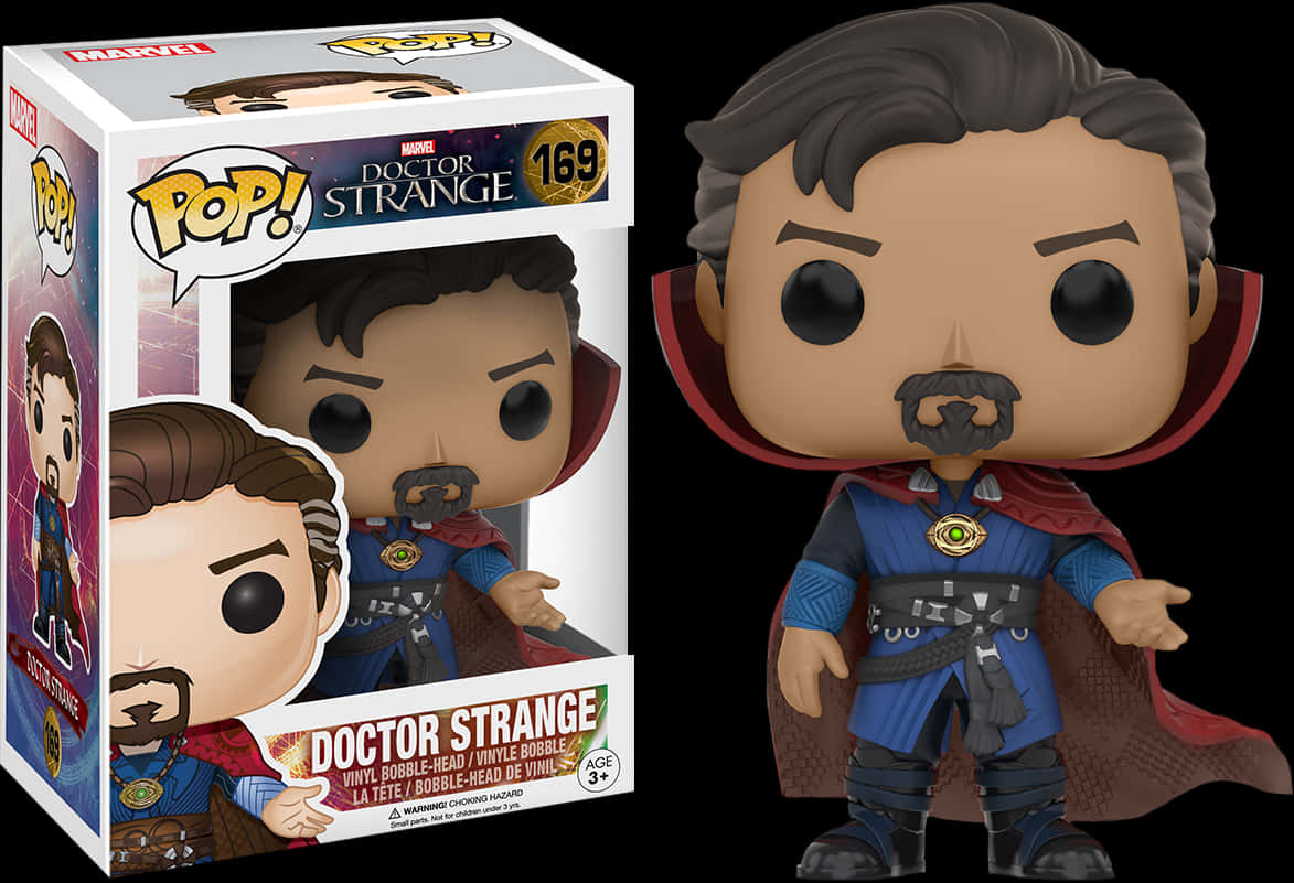 復仇者聯盟 桌布 壁紙 — 身穿藍色長袍和紅色斗篷的奇異博士 Funko Pop! 乙烯基人偶站在其色彩繽紛的收藏盒旁邊。