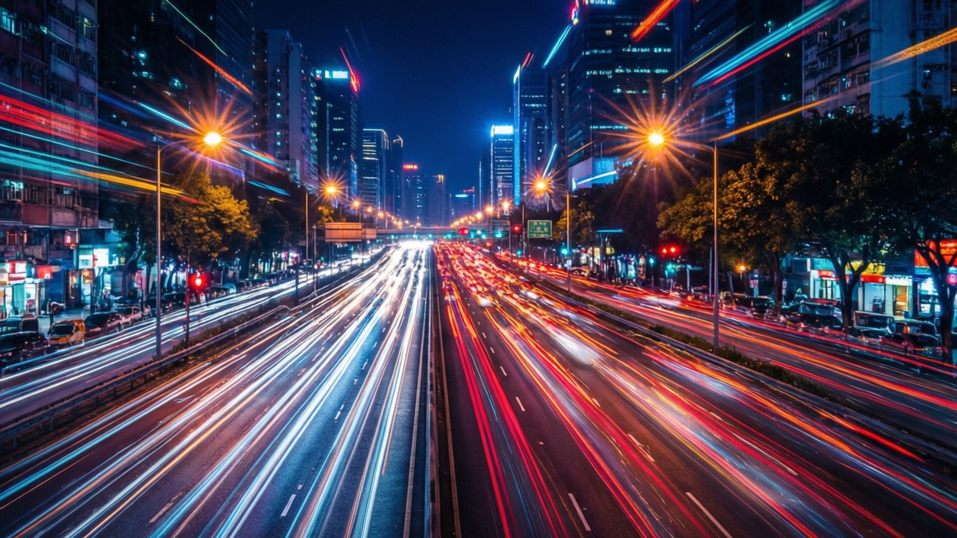 車流光軌高速公路 壁紙