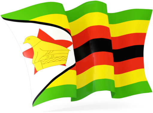 Zimbabwe 桌布 壁紙 — 辛巴威國旗動態飄揚，帶有綠色、黃色、紅色和黑色條紋，以及一個帶有金色鳥的白色三角形。
