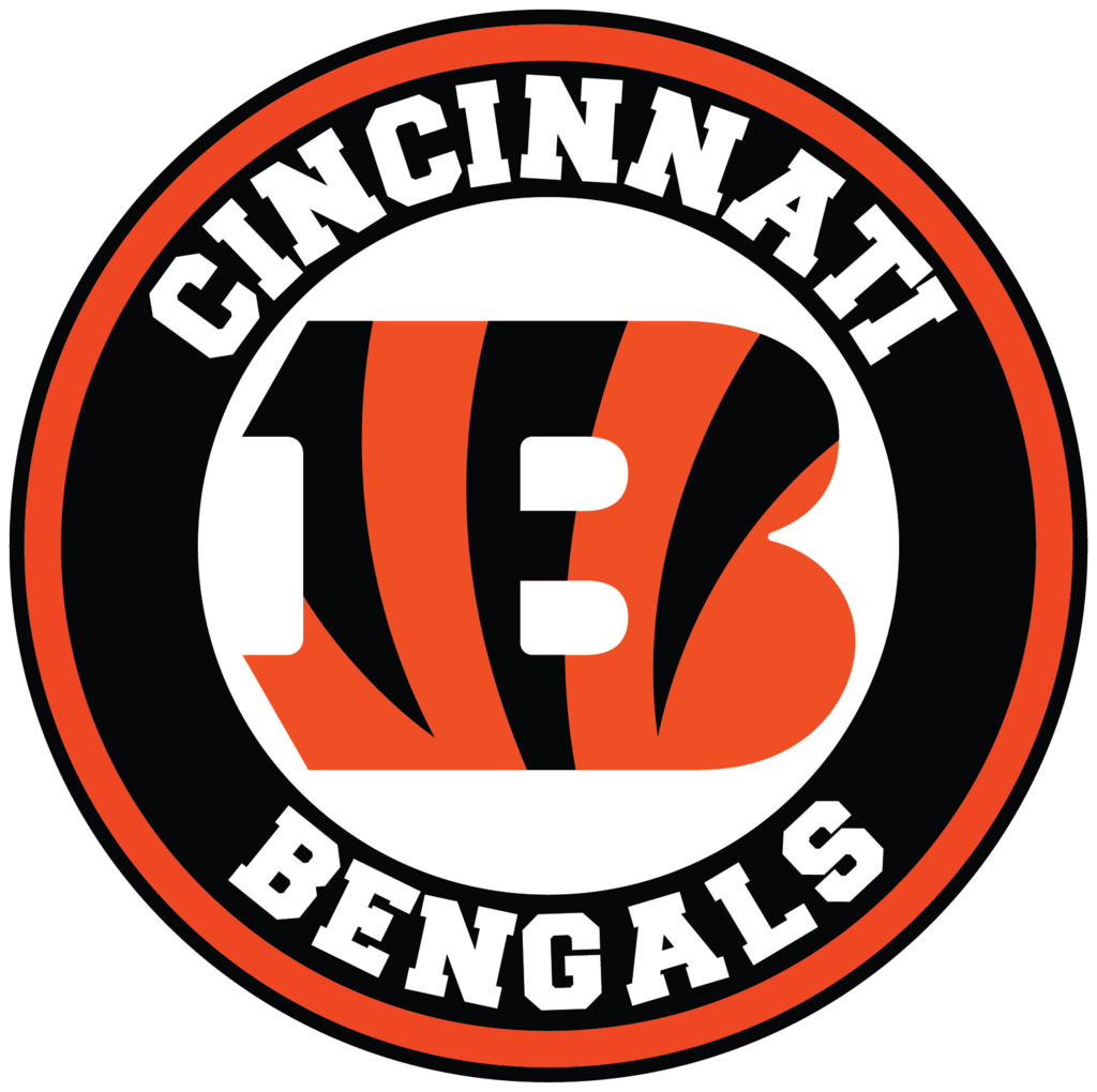 Cincinnati Bengals Logo 桌布 壁紙 — 辛辛那提猛虎隊大膽圓形標誌，帶有橙色、黑色和白色老虎條紋B。