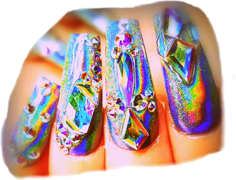 Nail Polish 桌布 壁紙 — 近距離拍攝以全息彩虹色指甲油和閃亮寶石奢華裝飾的指甲。
