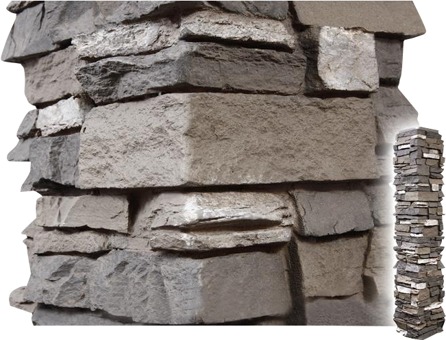 Stone 桌布 壁紙 — 近距離拍攝堆疊的粗糙切割灰色石塊，形成帶紋理的牆壁，旁邊有一個較小的柱子。